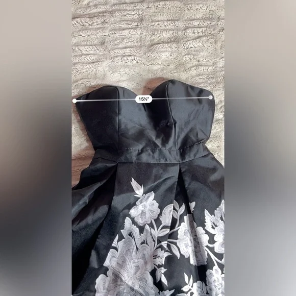 Jovani Black & White Floral Short Strapless Cocktail Dress 🤍⚜️🔲